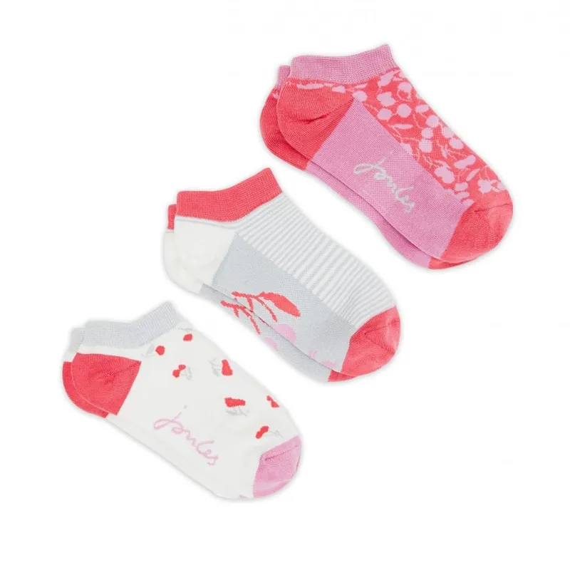 Joules Rilla 3 Pack Trainer Socks - Pink Cherry